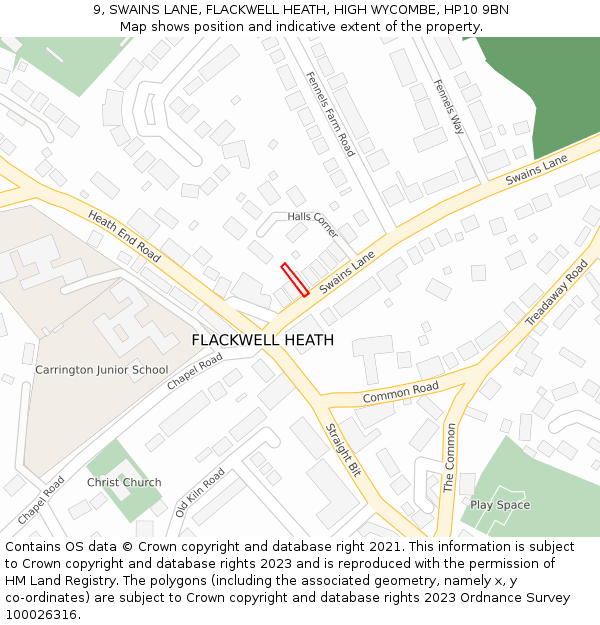 9, SWAINS LANE, FLACKWELL HEATH, HIGH WYCOMBE, HP10 9BN: Location map and indicative extent of plot