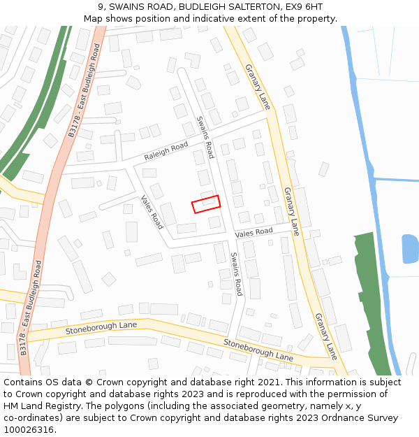 9, SWAINS ROAD, BUDLEIGH SALTERTON, EX9 6HT: Location map and indicative extent of plot