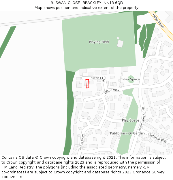 9, SWAN CLOSE, BRACKLEY, NN13 6QD: Location map and indicative extent of plot