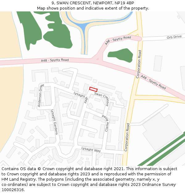 9, SWAN CRESCENT, NEWPORT, NP19 4BP: Location map and indicative extent of plot