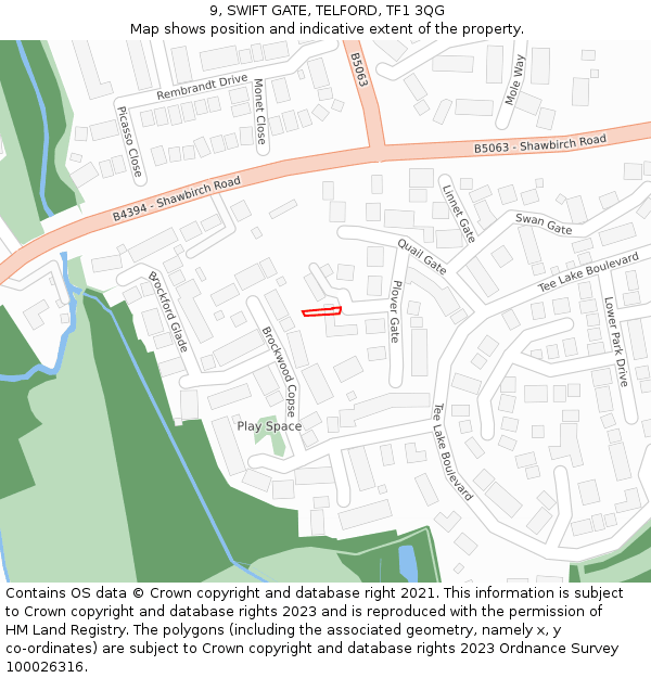9, SWIFT GATE, TELFORD, TF1 3QG: Location map and indicative extent of plot