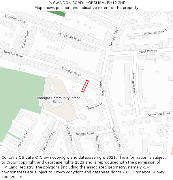 9, SWINDON ROAD, HORSHAM, RH12 2HE: Location map and indicative extent of plot