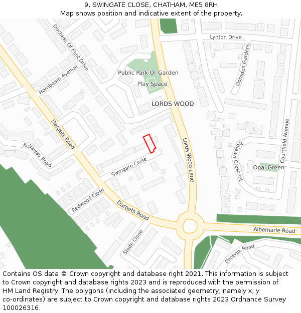 9, SWINGATE CLOSE, CHATHAM, ME5 8RH: Location map and indicative extent of plot