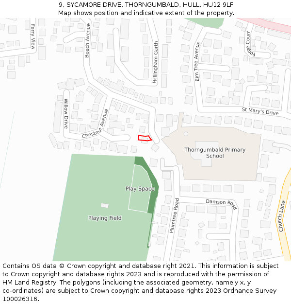 9, SYCAMORE DRIVE, THORNGUMBALD, HULL, HU12 9LF: Location map and indicative extent of plot