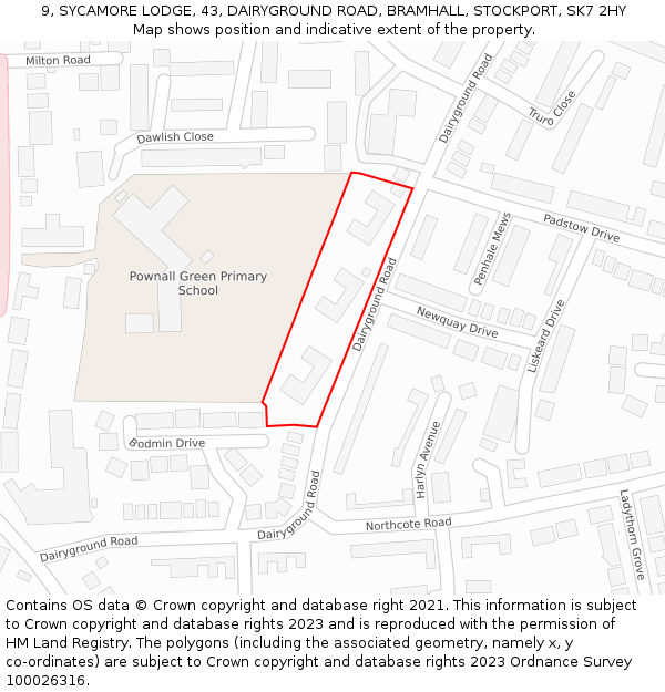 9, SYCAMORE LODGE, 43, DAIRYGROUND ROAD, BRAMHALL, STOCKPORT, SK7 2HY: Location map and indicative extent of plot