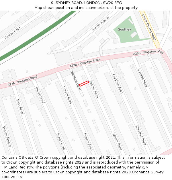 9, SYDNEY ROAD, LONDON, SW20 8EG: Location map and indicative extent of plot