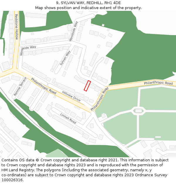 9, SYLVAN WAY, REDHILL, RH1 4DE: Location map and indicative extent of plot