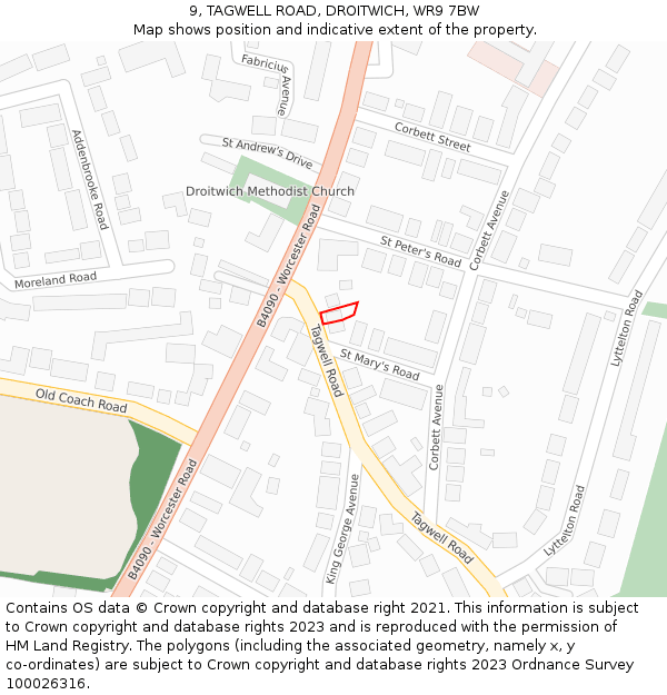 9, TAGWELL ROAD, DROITWICH, WR9 7BW: Location map and indicative extent of plot