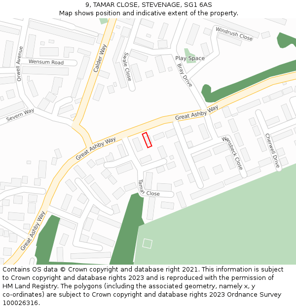 9, TAMAR CLOSE, STEVENAGE, SG1 6AS: Location map and indicative extent of plot