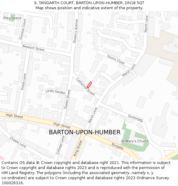 9, TANGARTH COURT, BARTON-UPON-HUMBER, DN18 5QT: Location map and indicative extent of plot