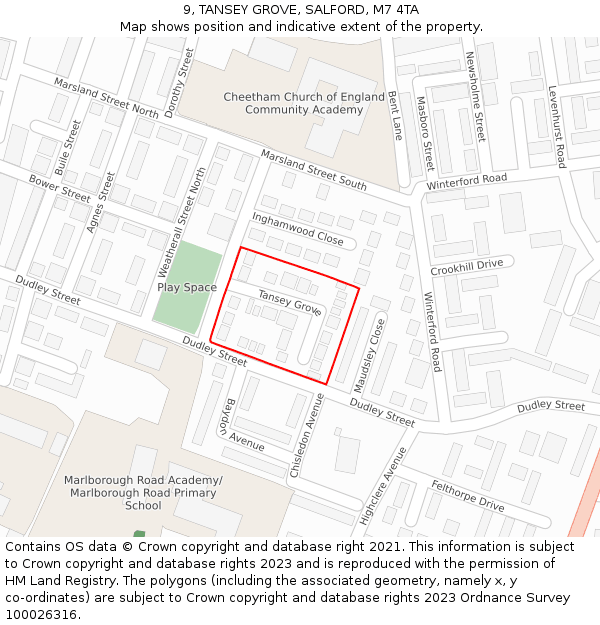 9, TANSEY GROVE, SALFORD, M7 4TA: Location map and indicative extent of plot