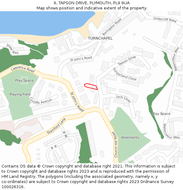 9, TAPSON DRIVE, PLYMOUTH, PL9 9UA: Location map and indicative extent of plot