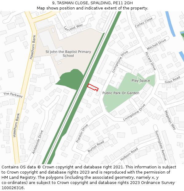 9, TASMAN CLOSE, SPALDING, PE11 2GH: Location map and indicative extent of plot