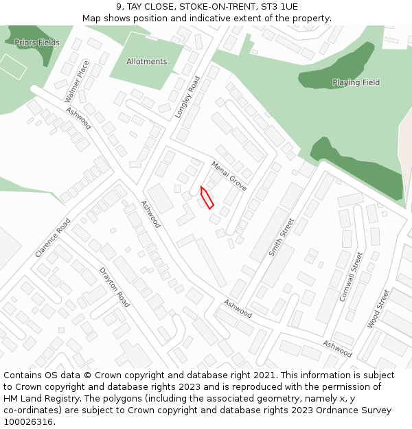 9, TAY CLOSE, STOKE-ON-TRENT, ST3 1UE: Location map and indicative extent of plot