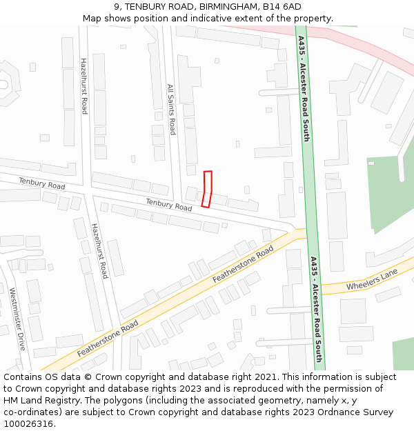 9, TENBURY ROAD, BIRMINGHAM, B14 6AD: Location map and indicative extent of plot