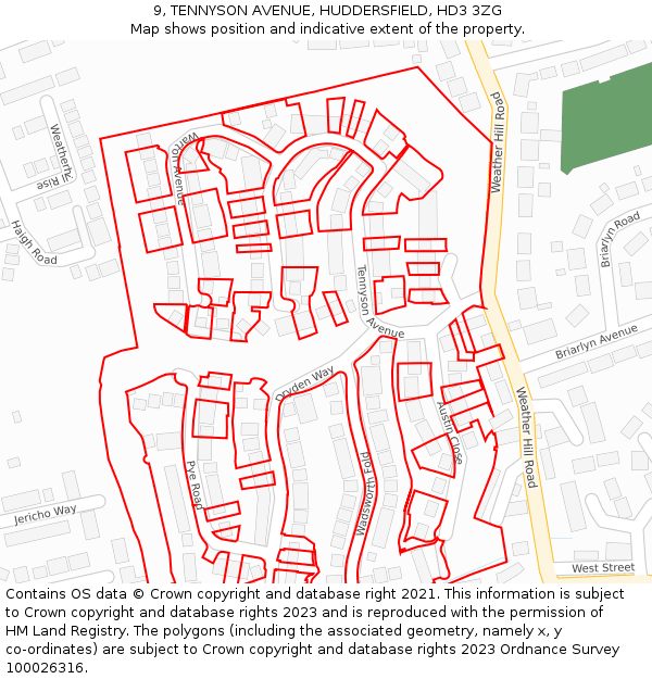 9, TENNYSON AVENUE, HUDDERSFIELD, HD3 3ZG: Location map and indicative extent of plot