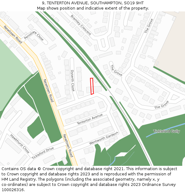 9, TENTERTON AVENUE, SOUTHAMPTON, SO19 9HT: Location map and indicative extent of plot