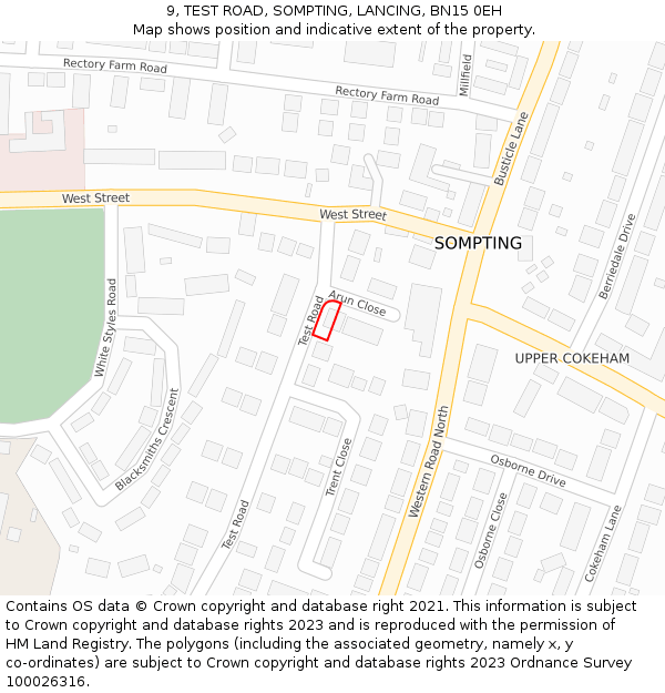 9, TEST ROAD, SOMPTING, LANCING, BN15 0EH: Location map and indicative extent of plot