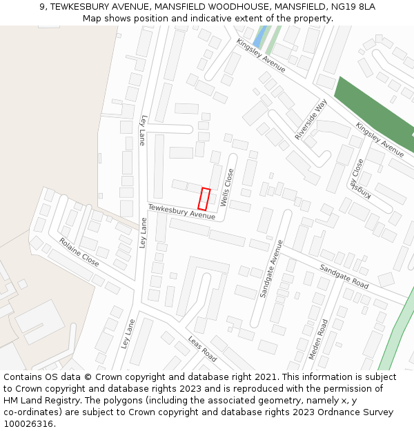 9, TEWKESBURY AVENUE, MANSFIELD WOODHOUSE, MANSFIELD, NG19 8LA: Location map and indicative extent of plot