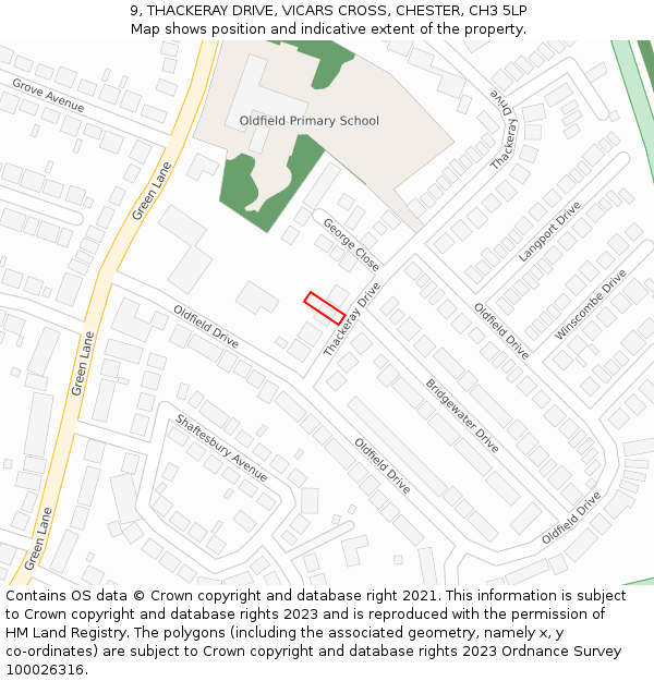 9, THACKERAY DRIVE, VICARS CROSS, CHESTER, CH3 5LP: Location map and indicative extent of plot