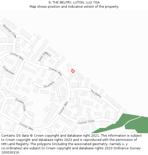 9, THE BELFRY, LUTON, LU2 7GA: Location map and indicative extent of plot