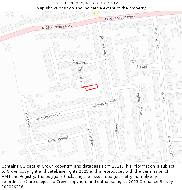 9, THE BRIARY, WICKFORD, SS12 0HT: Location map and indicative extent of plot