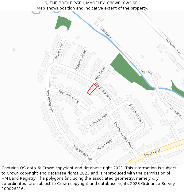 9, THE BRIDLE PATH, MADELEY, CREWE, CW3 9EL: Location map and indicative extent of plot