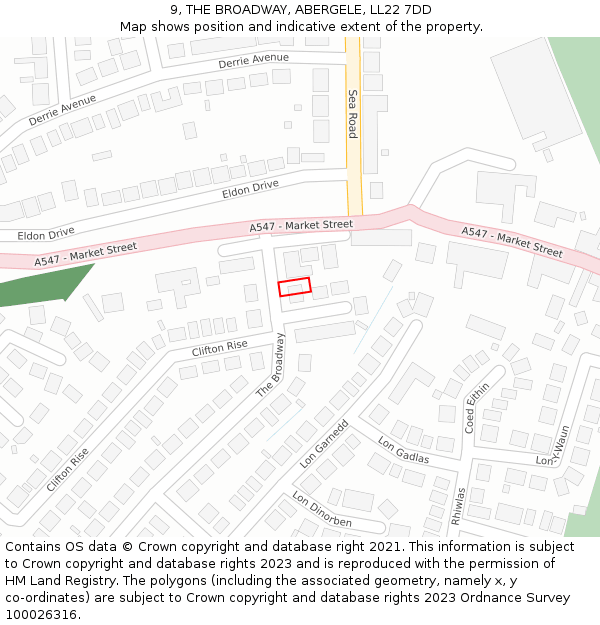 9, THE BROADWAY, ABERGELE, LL22 7DD: Location map and indicative extent of plot