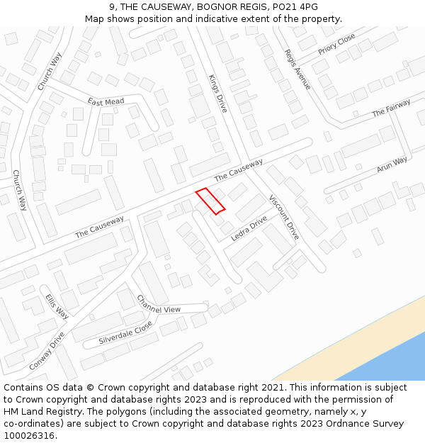 9, THE CAUSEWAY, BOGNOR REGIS, PO21 4PG: Location map and indicative extent of plot