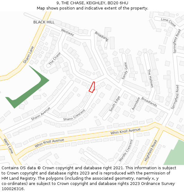 9, THE CHASE, KEIGHLEY, BD20 6HU: Location map and indicative extent of plot