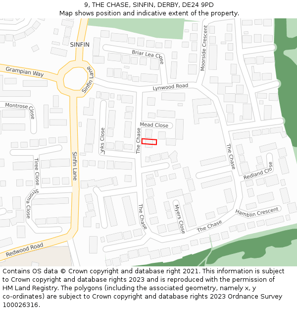 9, THE CHASE, SINFIN, DERBY, DE24 9PD: Location map and indicative extent of plot