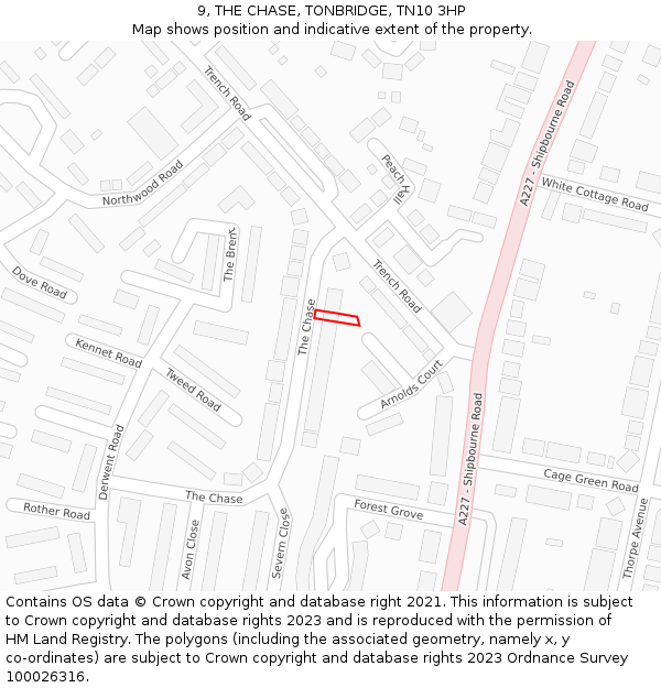 9, THE CHASE, TONBRIDGE, TN10 3HP: Location map and indicative extent of plot