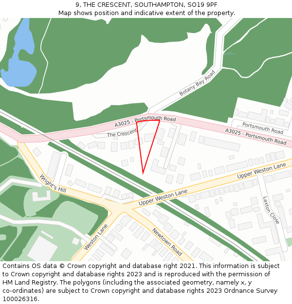 9, THE CRESCENT, SOUTHAMPTON, SO19 9PF: Location map and indicative extent of plot