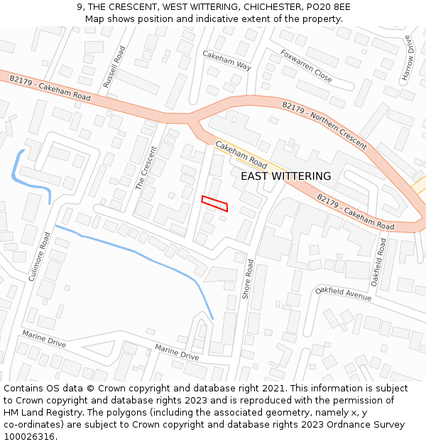 9, THE CRESCENT, WEST WITTERING, CHICHESTER, PO20 8EE: Location map and indicative extent of plot