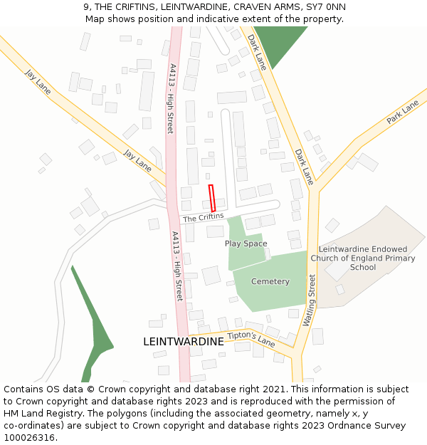 9, THE CRIFTINS, LEINTWARDINE, CRAVEN ARMS, SY7 0NN: Location map and indicative extent of plot