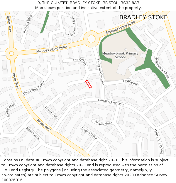 9, THE CULVERT, BRADLEY STOKE, BRISTOL, BS32 8AB: Location map and indicative extent of plot