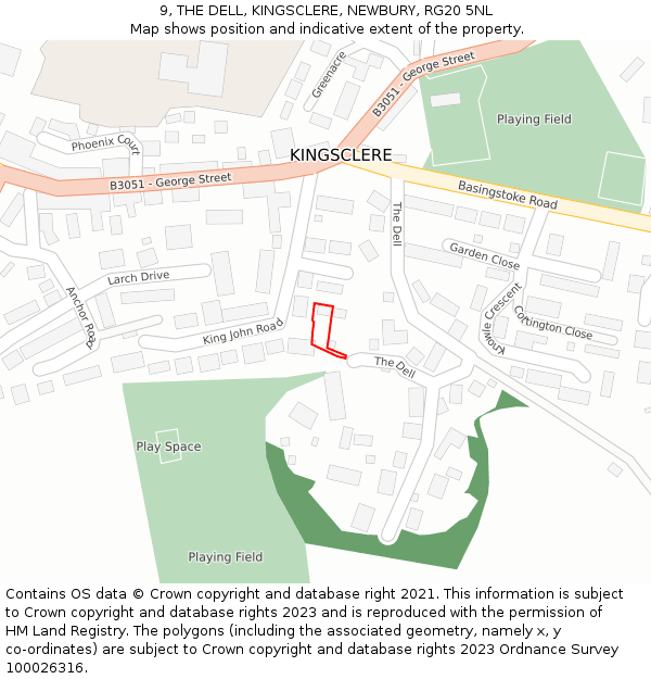 9, THE DELL, KINGSCLERE, NEWBURY, RG20 5NL: Location map and indicative extent of plot