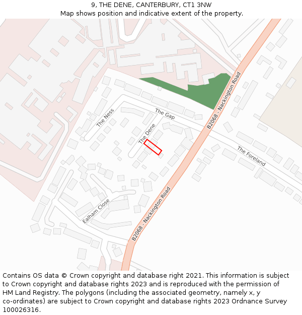 9, THE DENE, CANTERBURY, CT1 3NW: Location map and indicative extent of plot