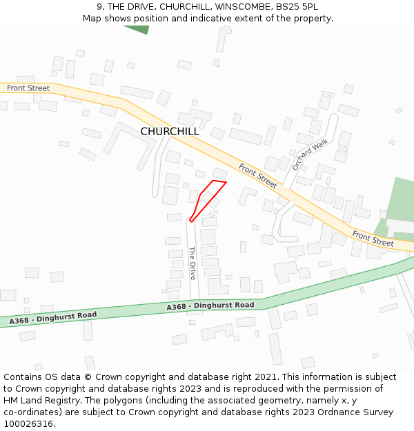 9, THE DRIVE, CHURCHILL, WINSCOMBE, BS25 5PL: Location map and indicative extent of plot