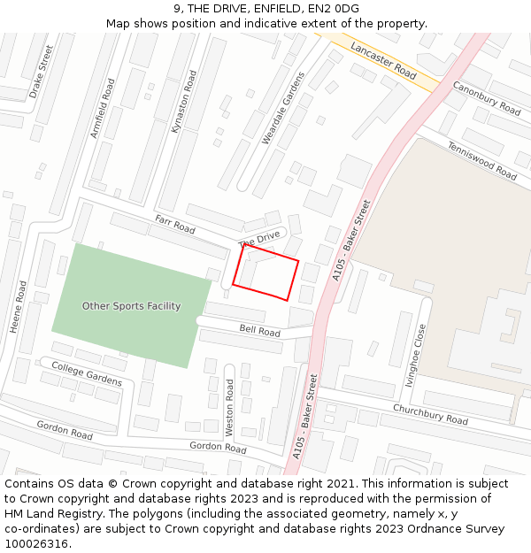 9, THE DRIVE, ENFIELD, EN2 0DG: Location map and indicative extent of plot