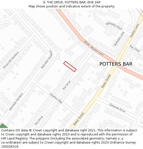 9, THE DRIVE, POTTERS BAR, EN6 2AP: Location map and indicative extent of plot