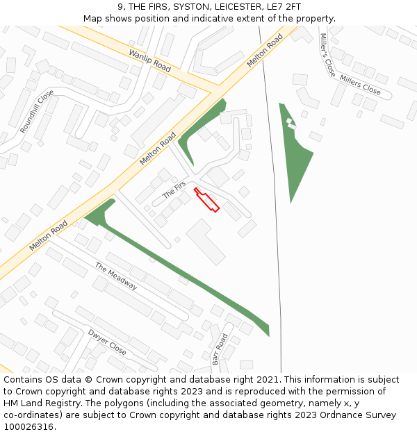 9, THE FIRS, SYSTON, LEICESTER, LE7 2FT: Location map and indicative extent of plot