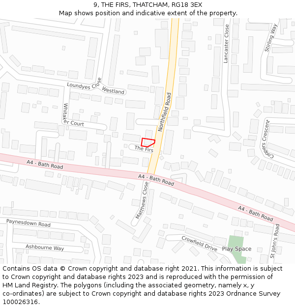 9, THE FIRS, THATCHAM, RG18 3EX: Location map and indicative extent of plot