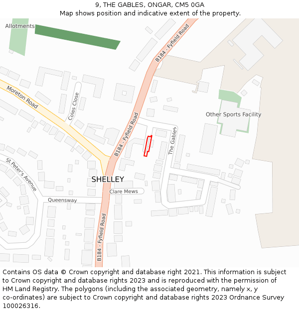 9, THE GABLES, ONGAR, CM5 0GA: Location map and indicative extent of plot