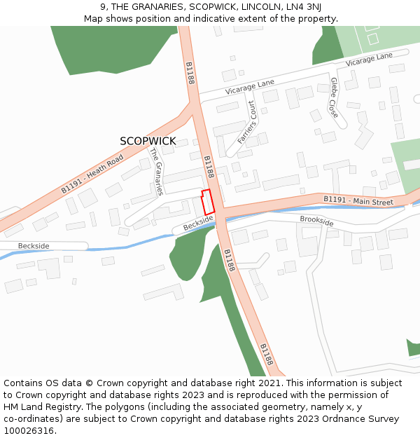 9, THE GRANARIES, SCOPWICK, LINCOLN, LN4 3NJ: Location map and indicative extent of plot