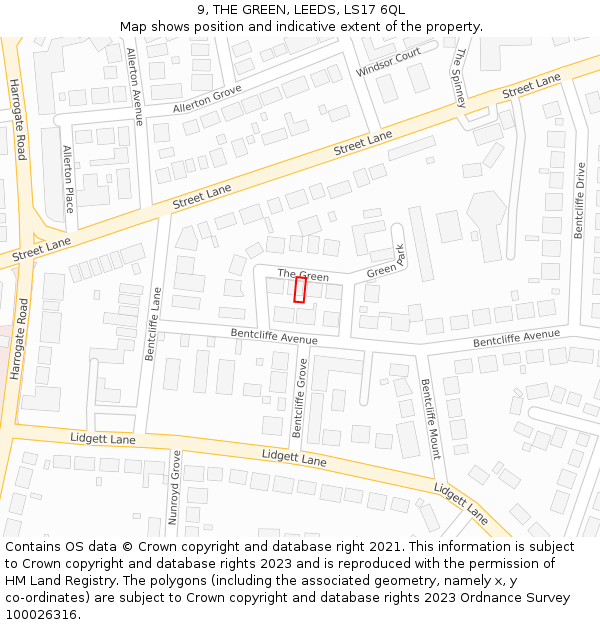 9, THE GREEN, LEEDS, LS17 6QL: Location map and indicative extent of plot