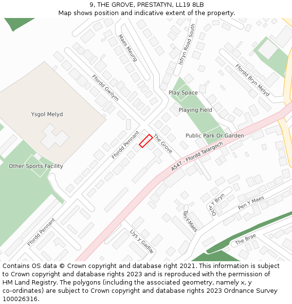 9, THE GROVE, PRESTATYN, LL19 8LB: Location map and indicative extent of plot