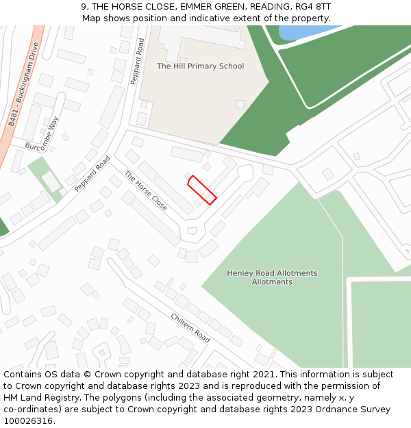 9, THE HORSE CLOSE, EMMER GREEN, READING, RG4 8TT: Location map and indicative extent of plot
