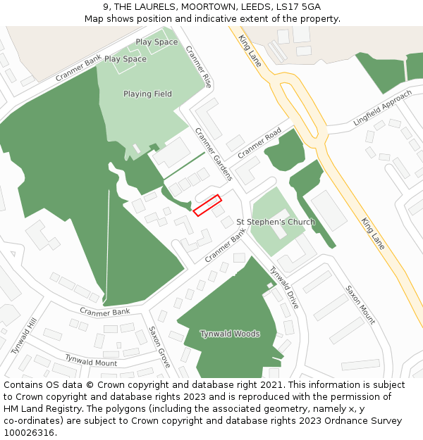 9, THE LAURELS, MOORTOWN, LEEDS, LS17 5GA: Location map and indicative extent of plot