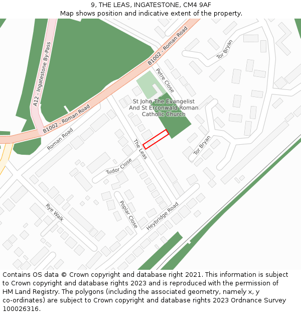 9, THE LEAS, INGATESTONE, CM4 9AF: Location map and indicative extent of plot